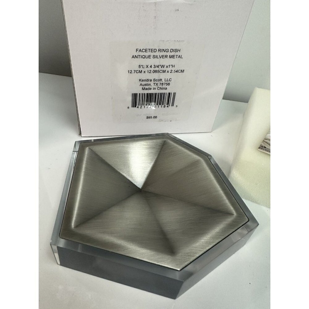 Kendra Scott Antique Silver Plated Geometric Faceted Ring‎ Dish Tray NWT $95 - Picture 2 of 3